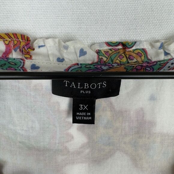 Talbots Top Womens 3X Plus Floral Tropical Breathable Beach‎ Cotton Boho Coastal - Picture 12 of 15